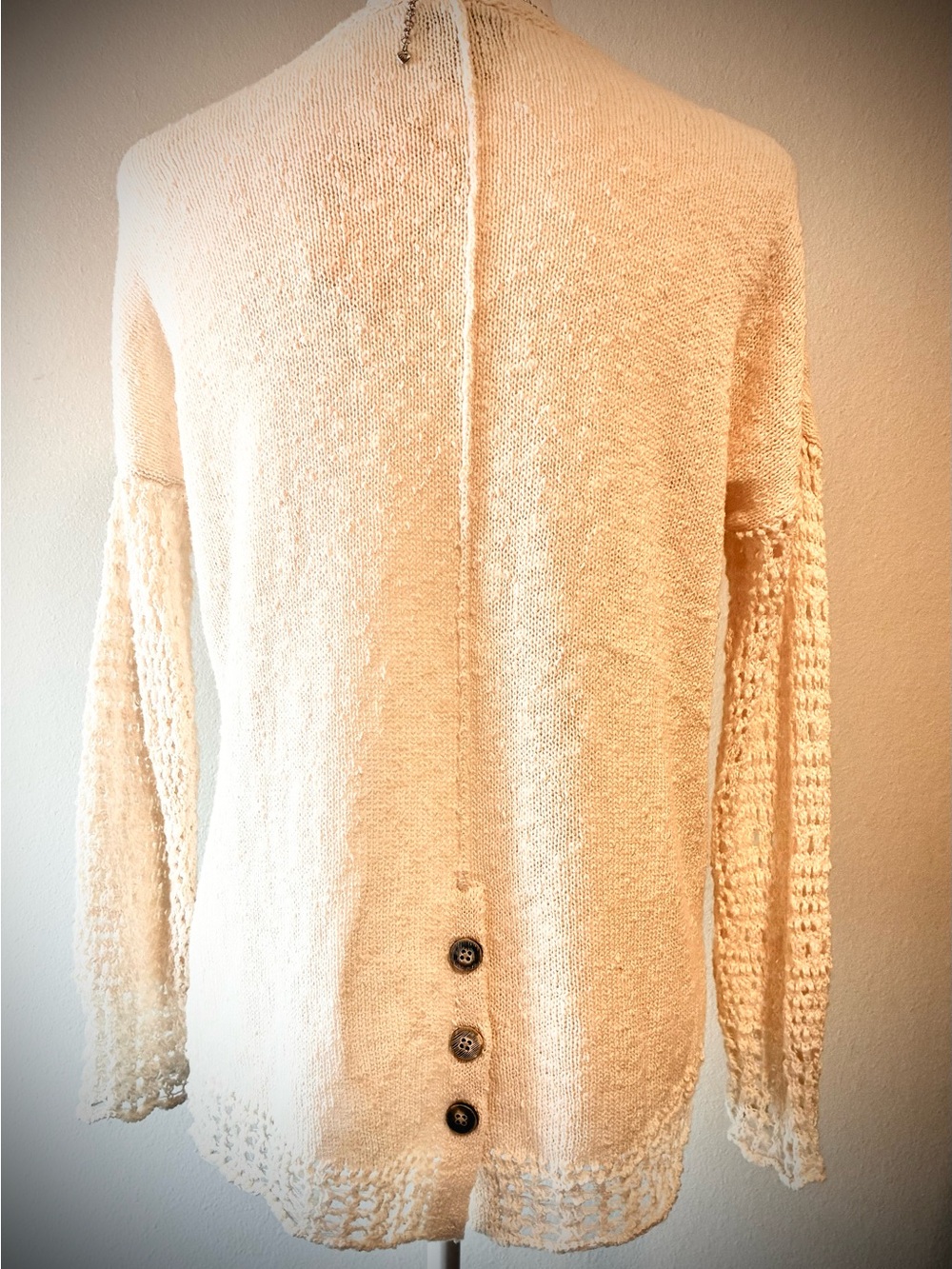Lucky Brand Light Cream V‑Neck open Stitch and Crochet Sweater - Picture 2 of 5